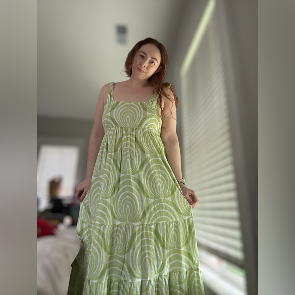 Sheridan French Kelly Smocked Maxi Dress in Lime